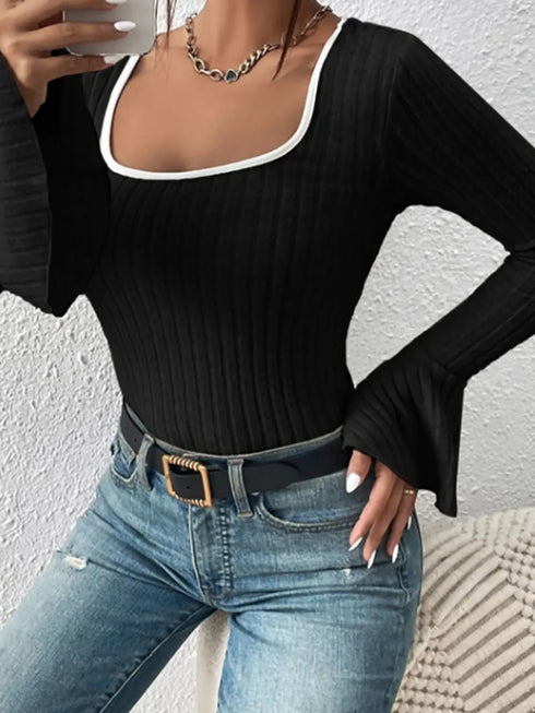 'Gwyneira' Ribbed Knit Sweater T-Shirt - Celes Fashion
